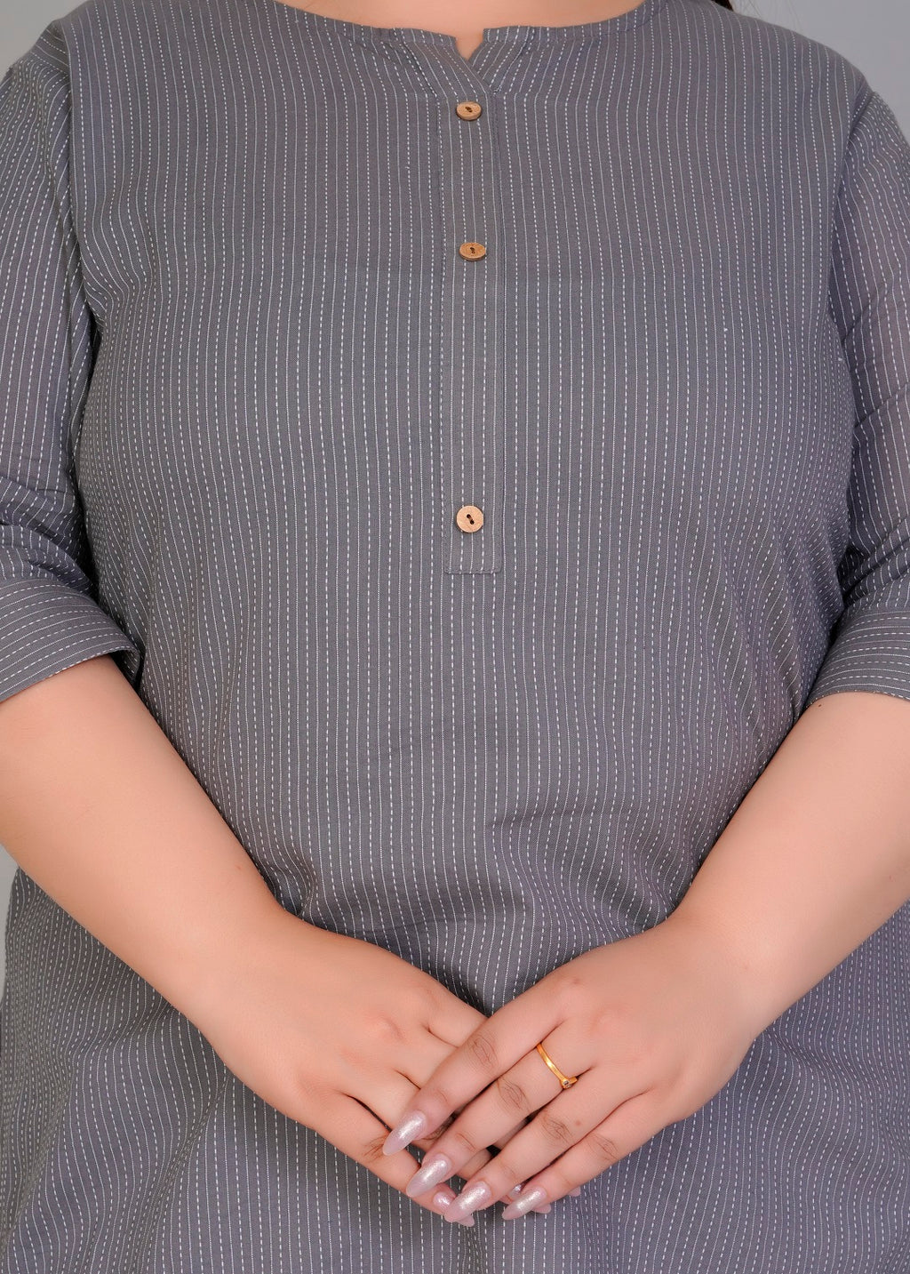 Grey Vertical Stripe Short Kurti