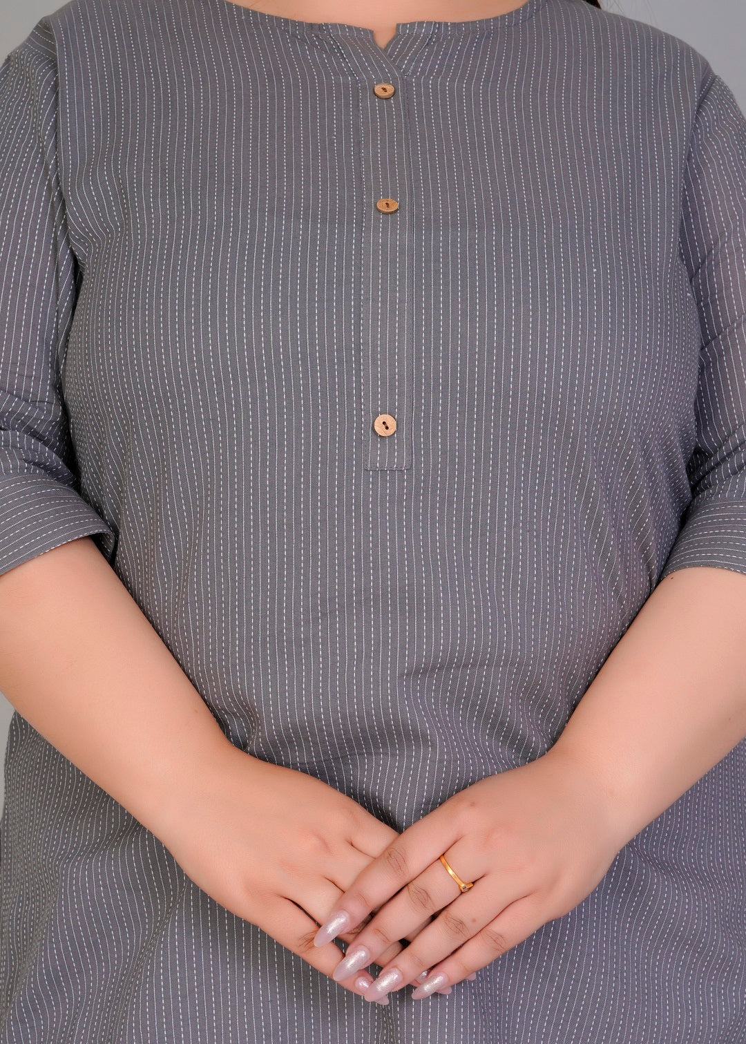 Grey Vertical Stripe Short Kurti