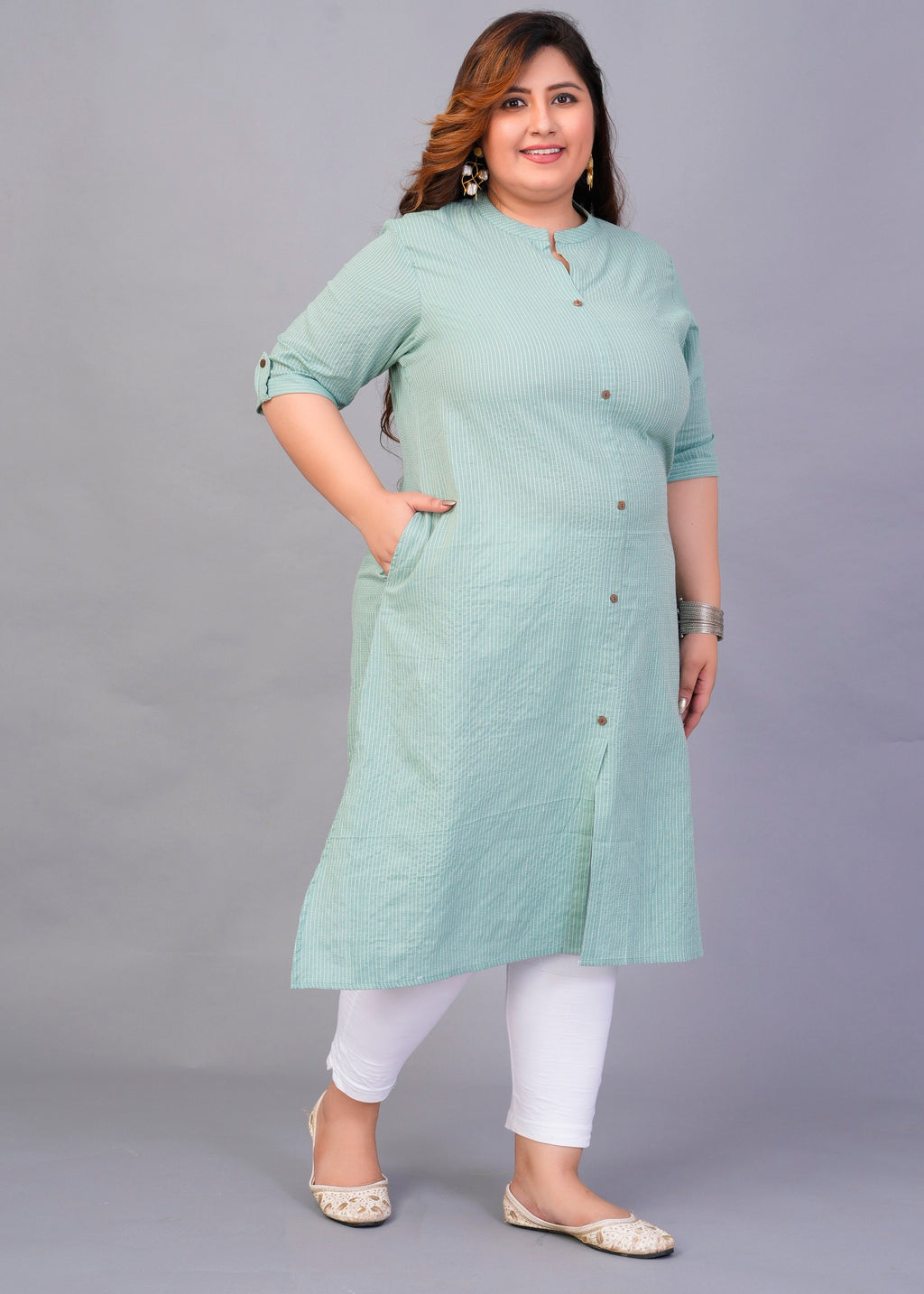 Mint Placket A-line kurti