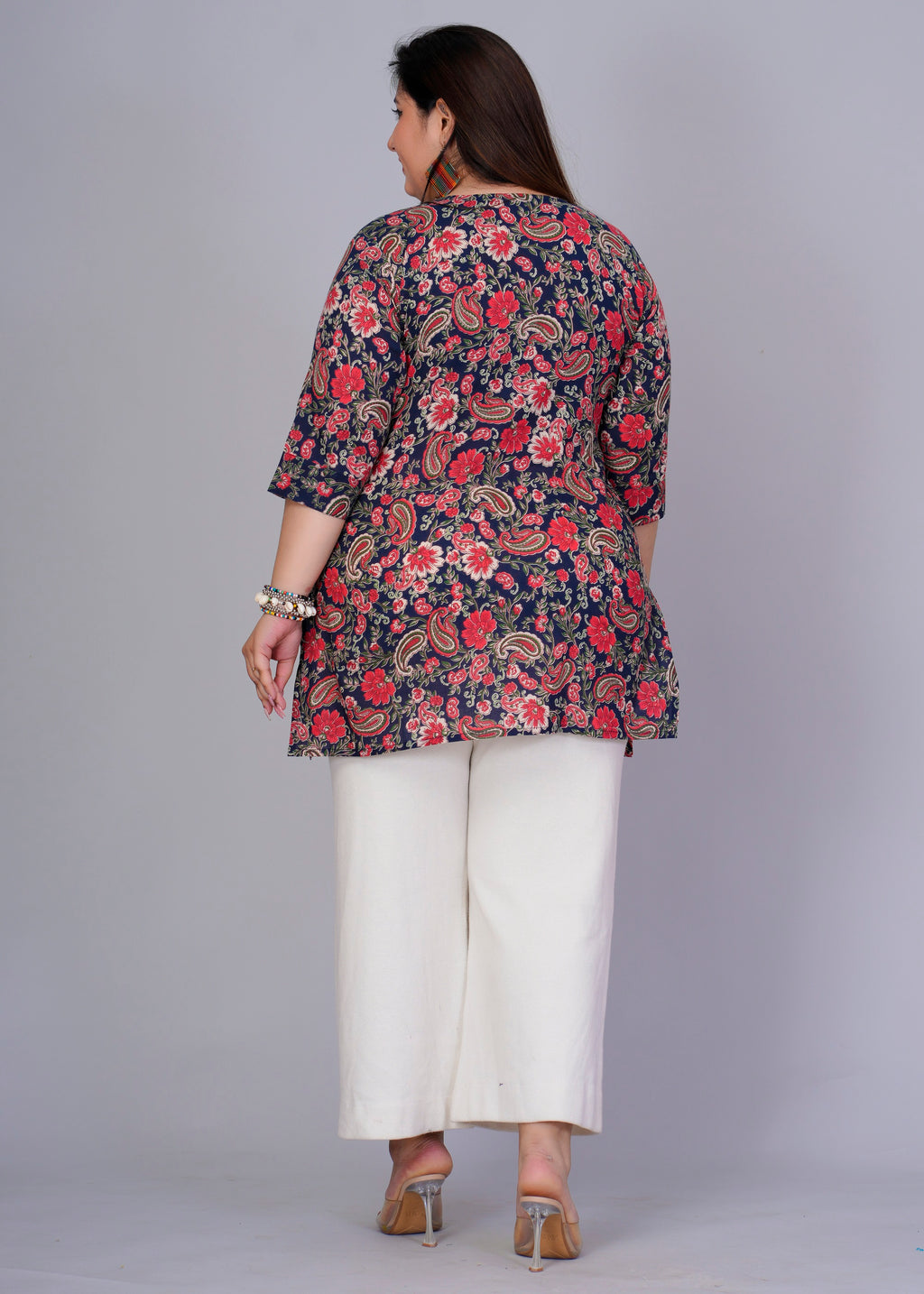 Navy Floral Paisley Short Kurti