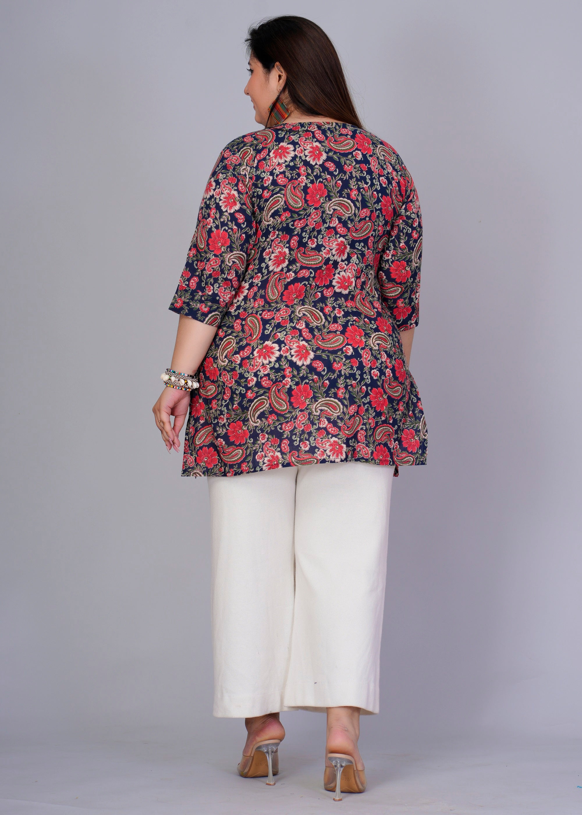 Navy Floral Paisley Short Kurti