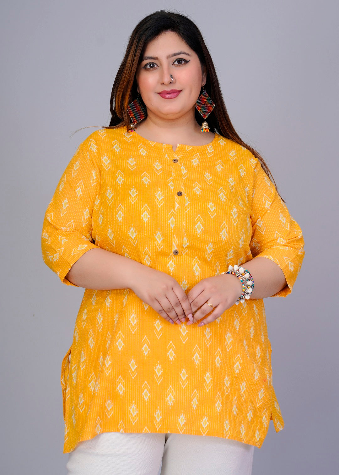 Mustard Yellow Ikat Short Kurti