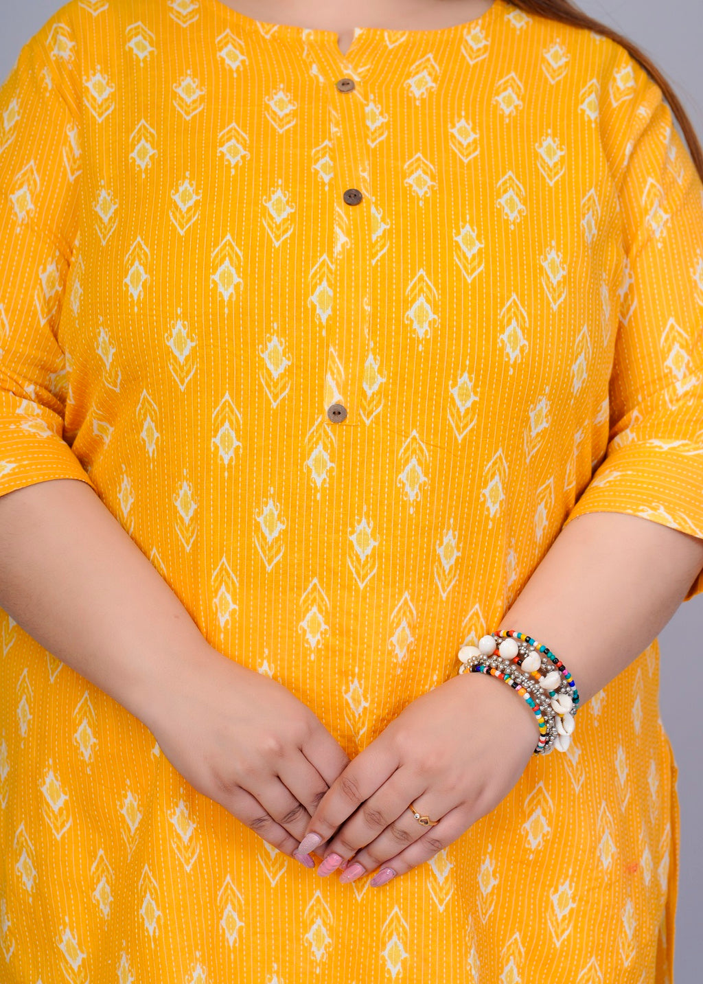 Mustard Yellow Ikat Short Kurti