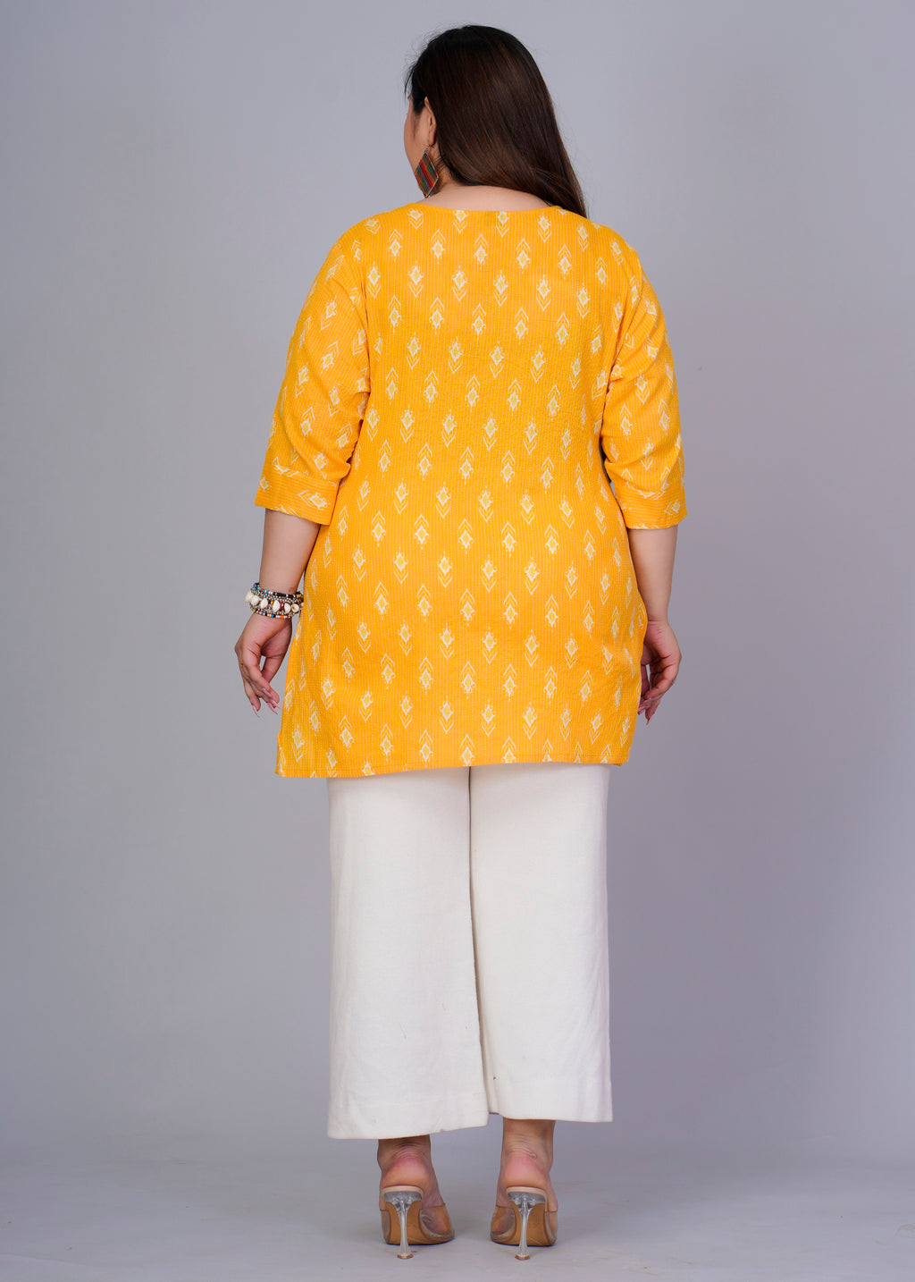 Mustard Yellow Ikat Short Kurti