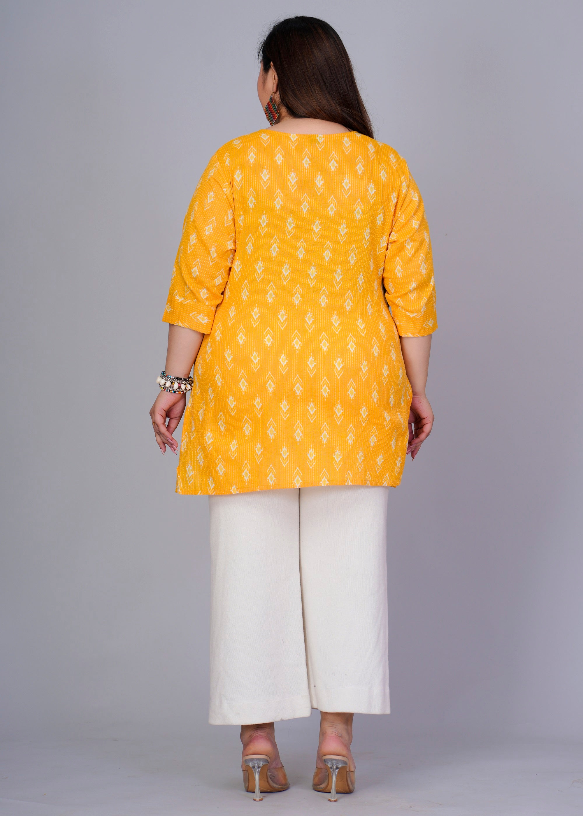 Mustard Yellow Ikat Short Kurti