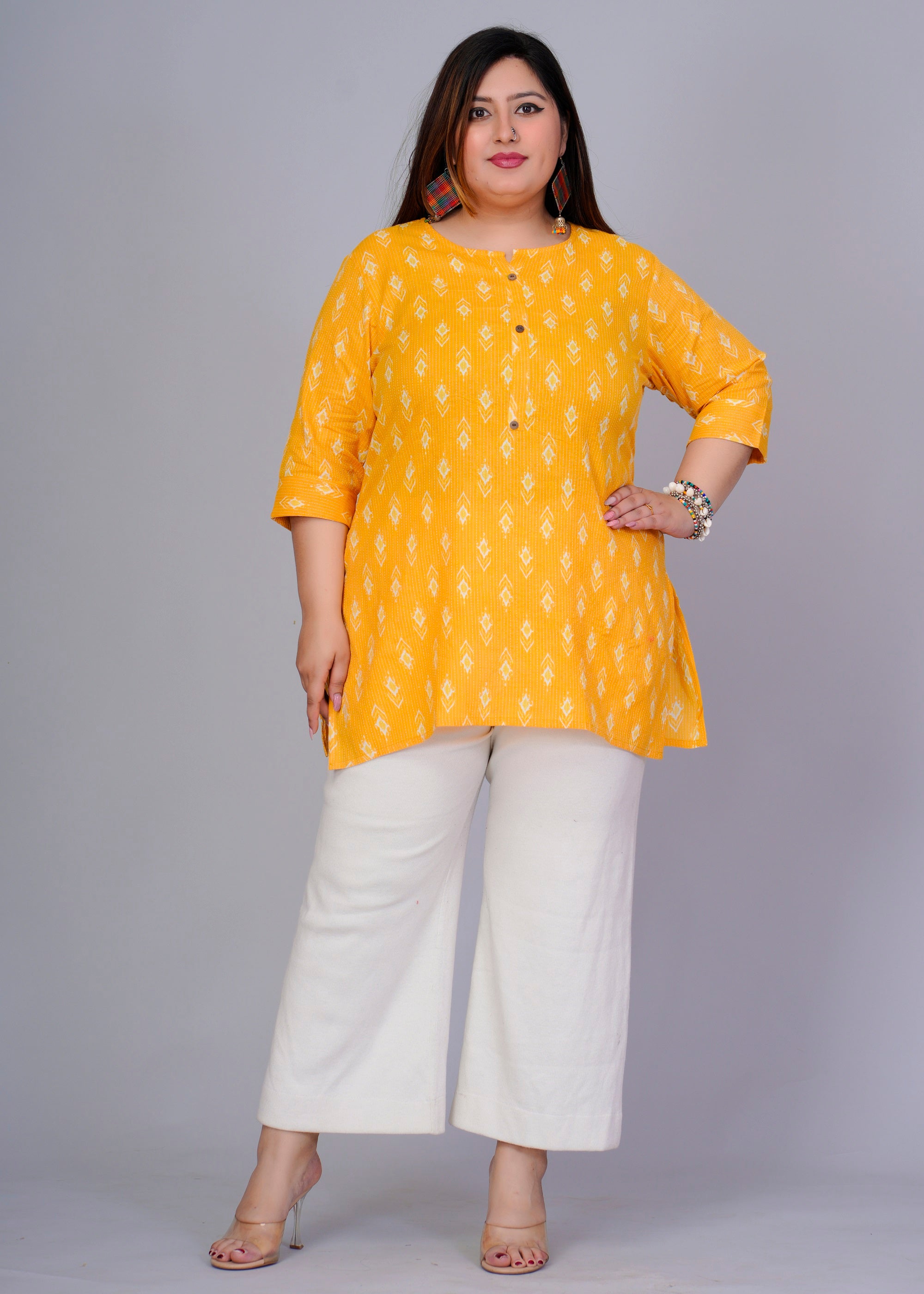 Mustard Yellow Ikat Short Kurti