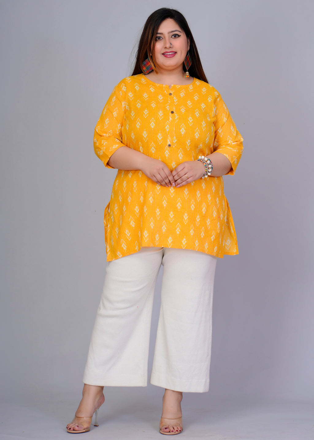 Mustard Yellow Ikat Short Kurti