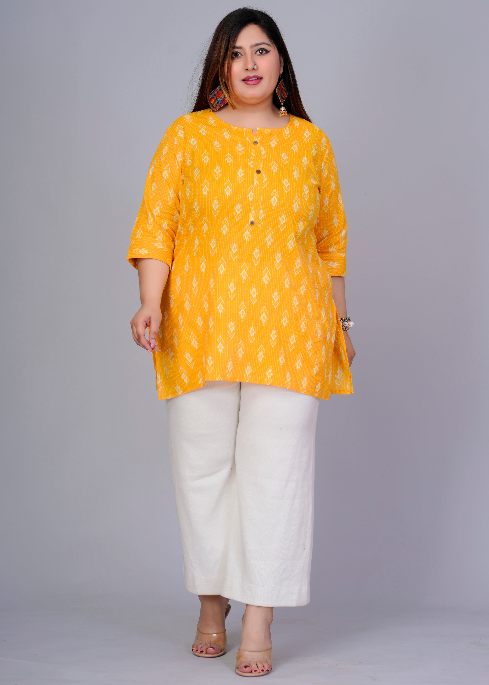 Mustard Yellow Ikat Short Kurti