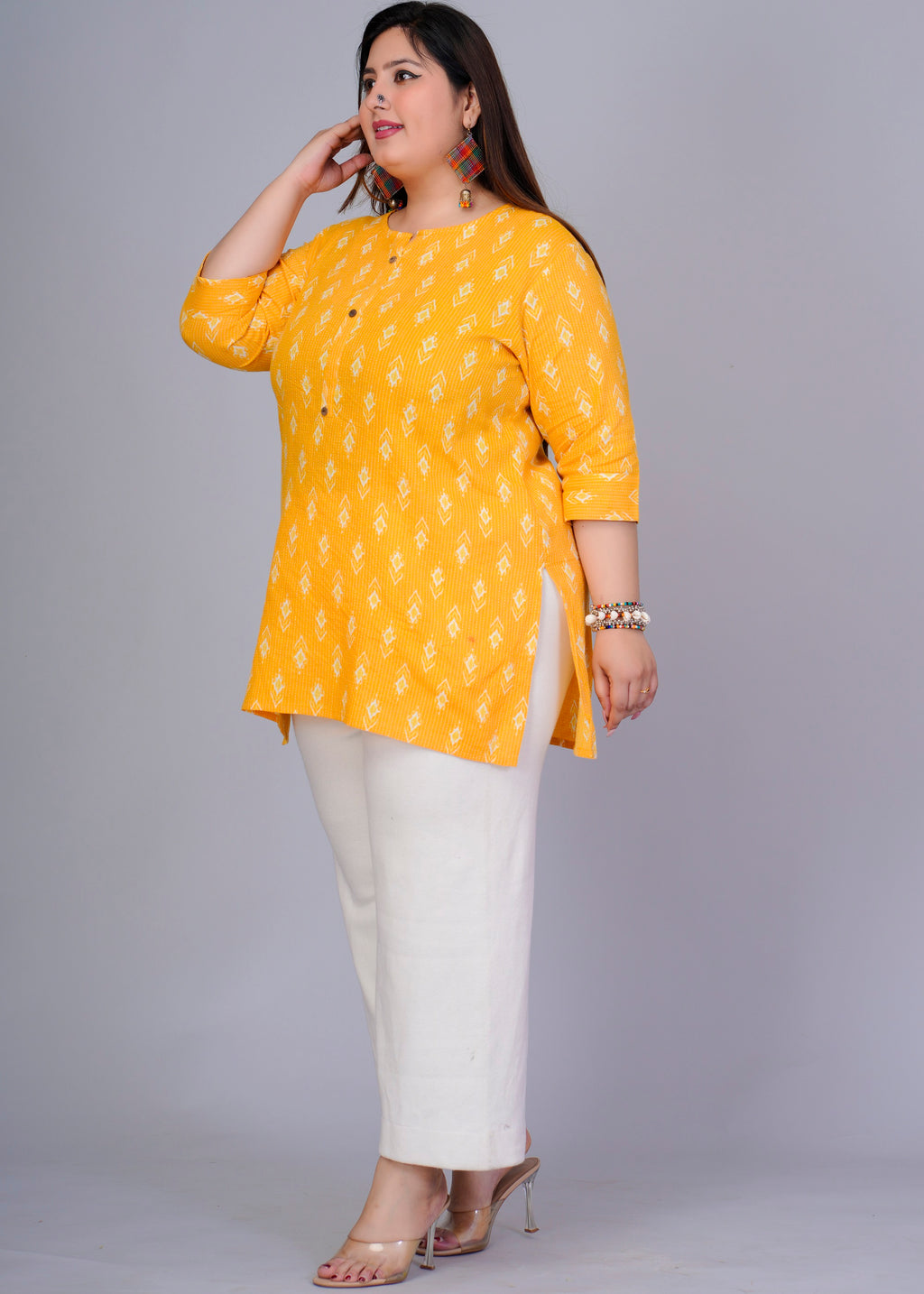 Mustard Yellow Ikat Short Kurti