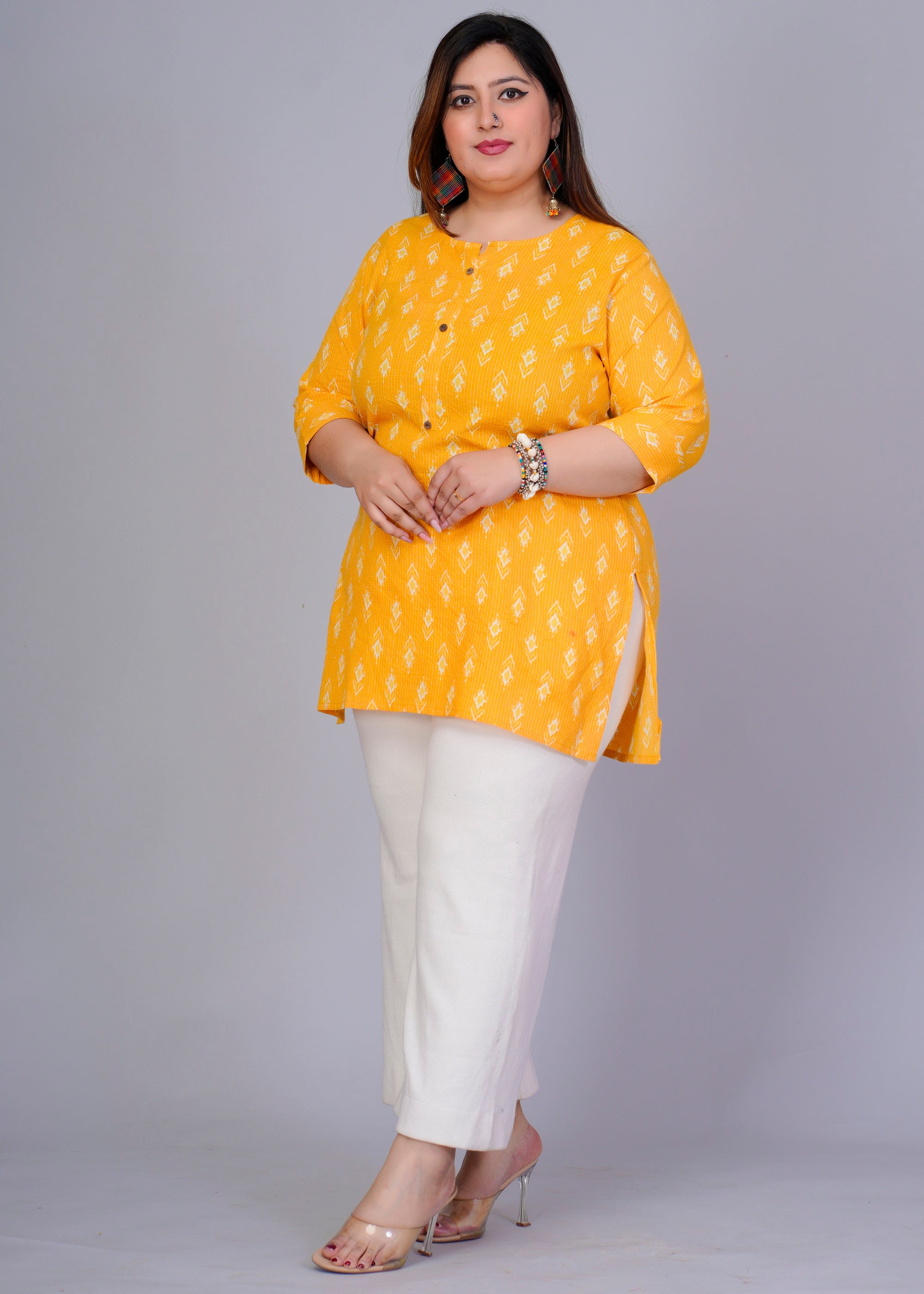 Mustard Yellow Ikat Short Kurti