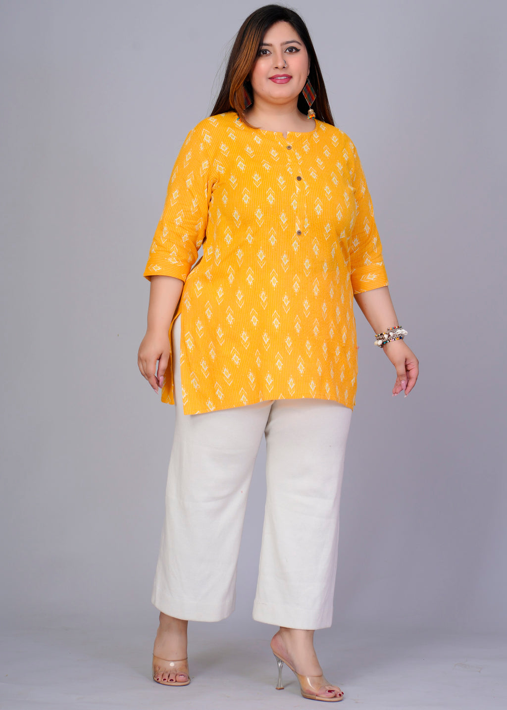 Mustard Yellow Ikat Short Kurti