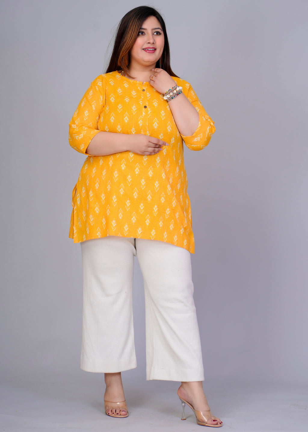 Mustard Yellow Ikat Short Kurti