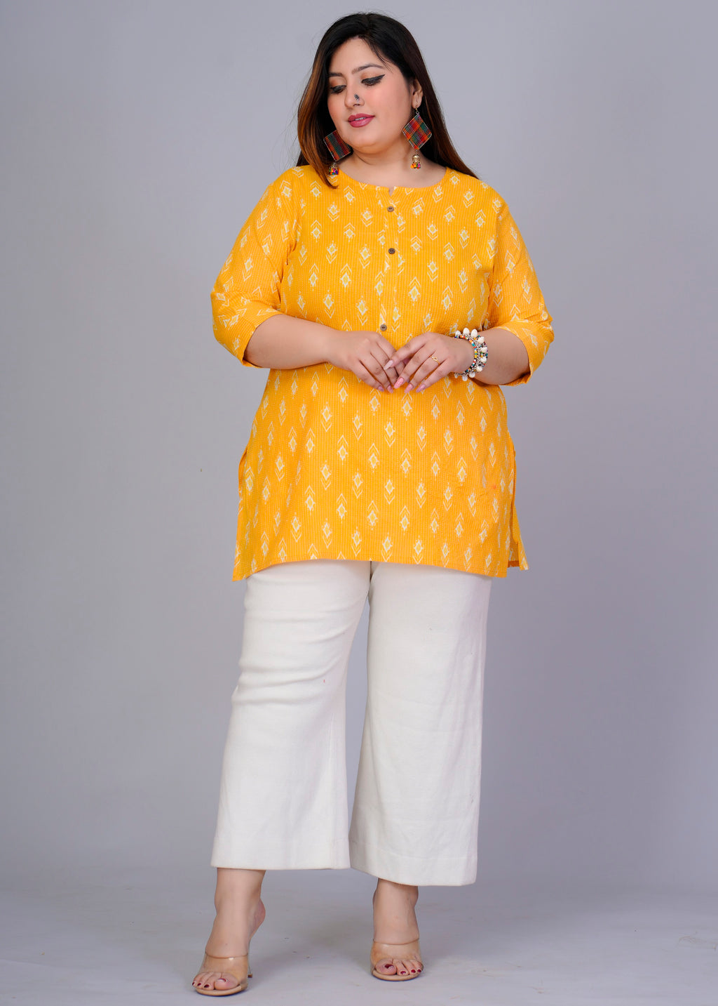 Mustard Yellow Ikat Short Kurti