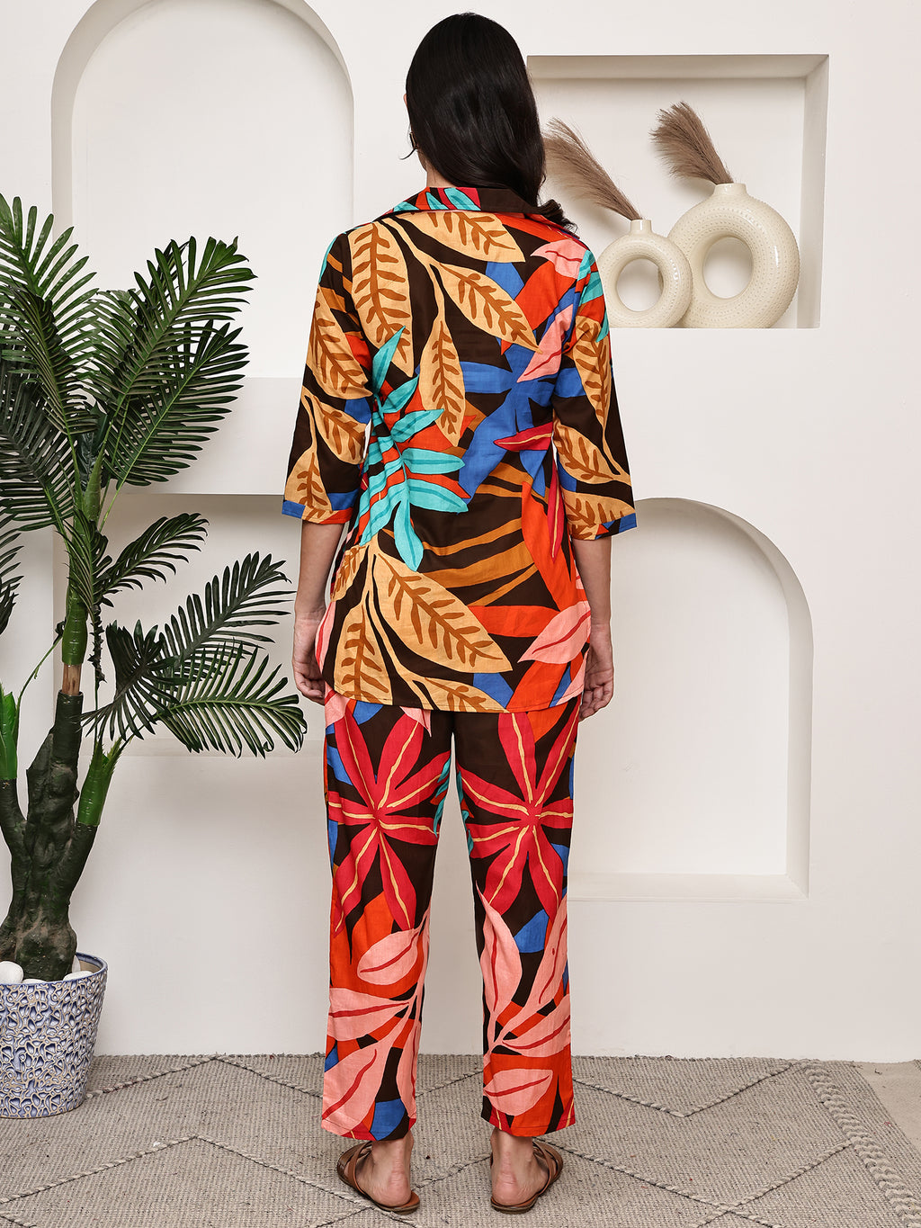 Dark Abstract Leaf Print Co-ord Set