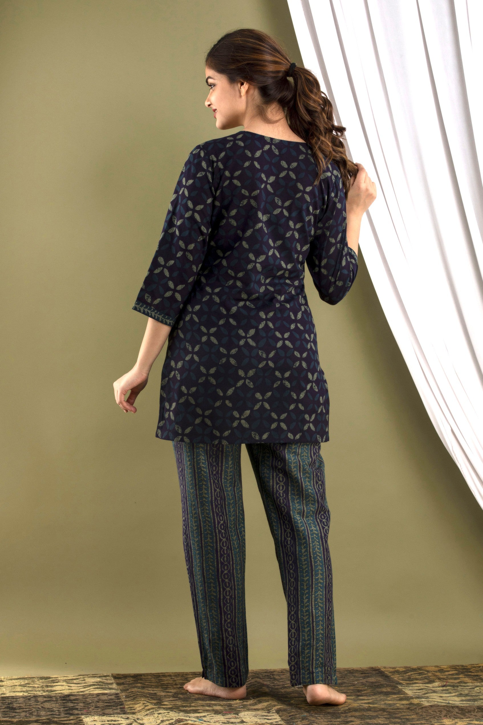 Indigo Geometric Print Pajama Set