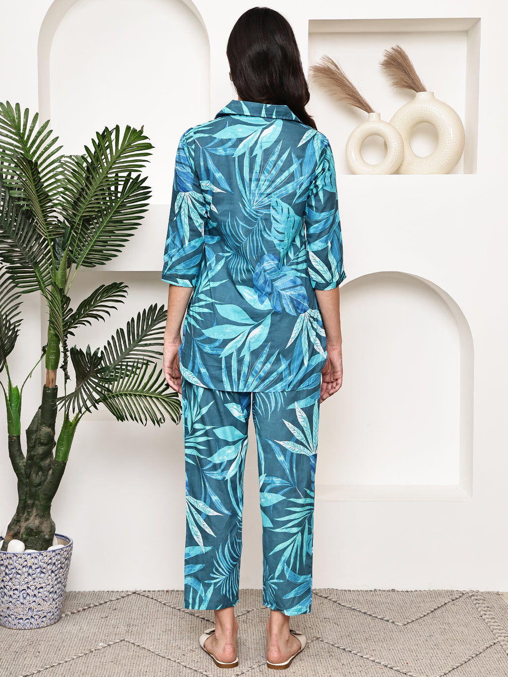 Teal Tropical Leaf Co-ord Set