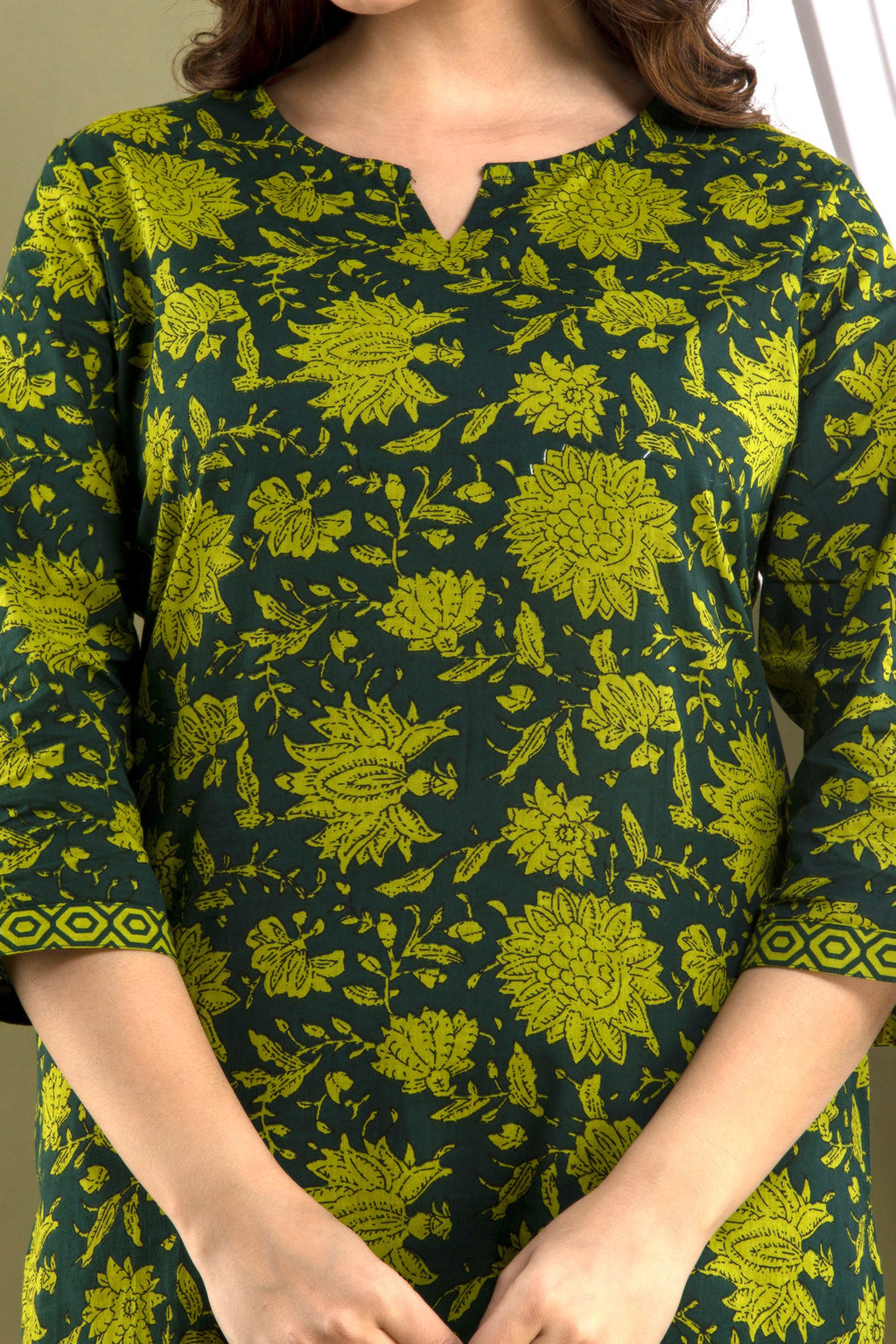 Olive Green Printed Kurta & Pajama Set