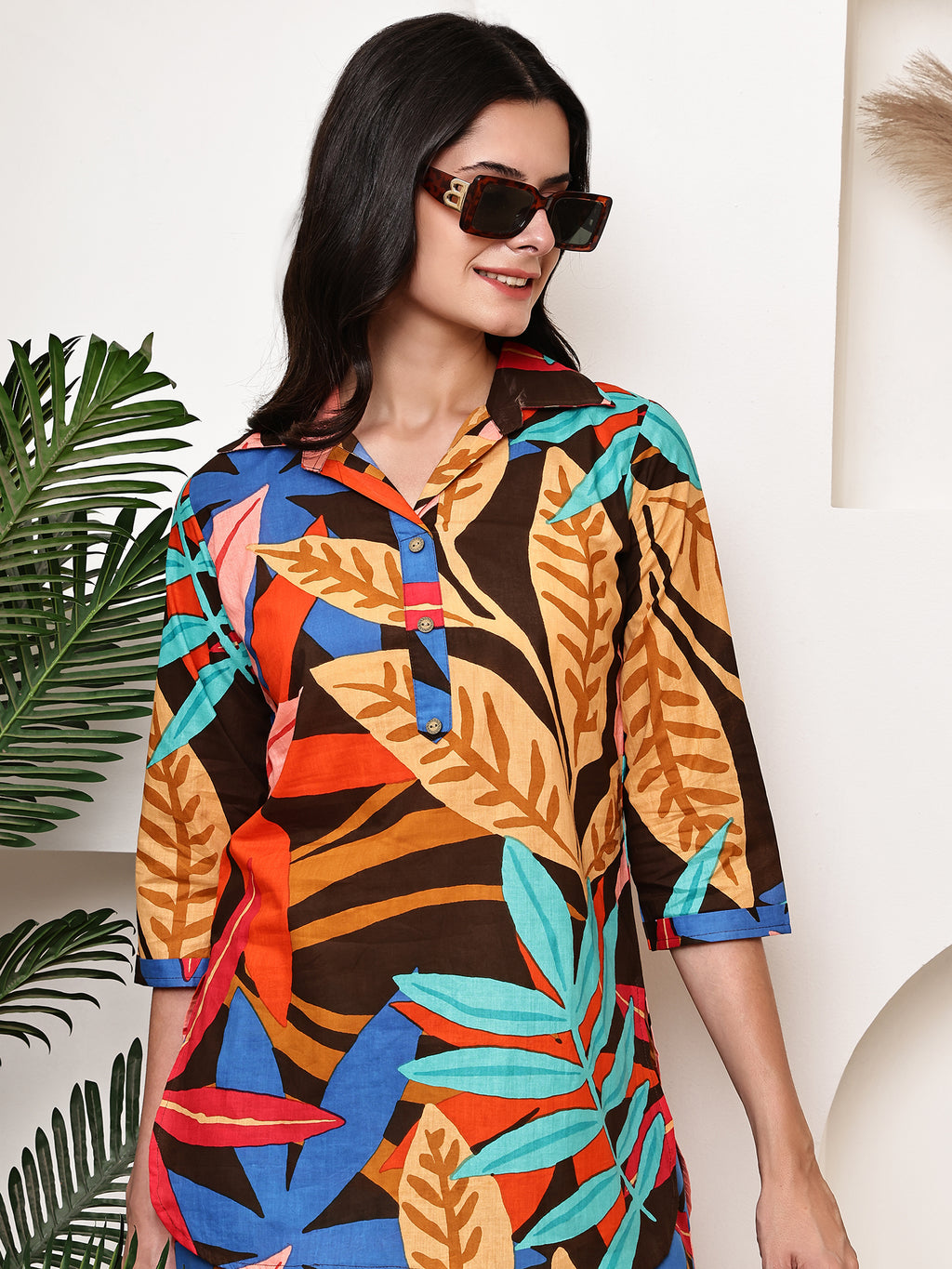 Dark Abstract Leaf Print Co-ord Set