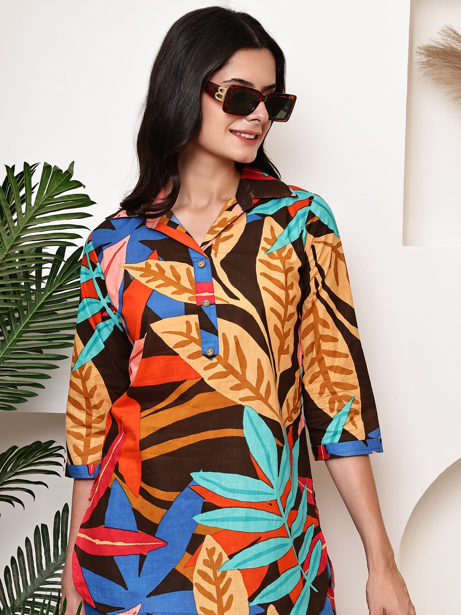 Dark Abstract Leaf Print Co-ord Set