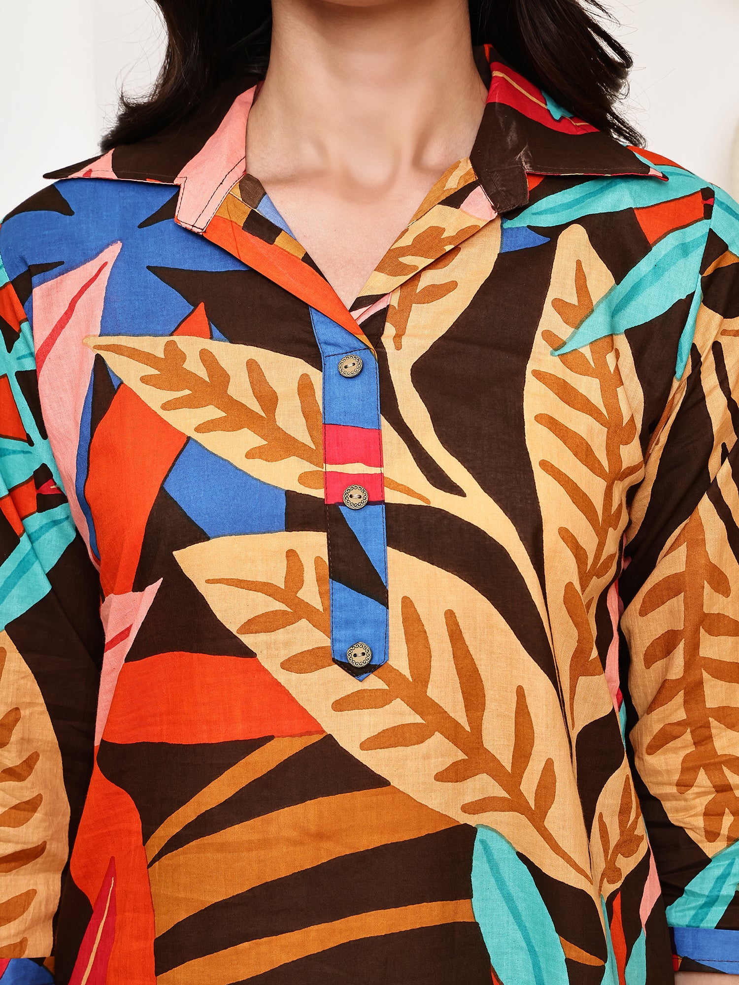 Dark Abstract Leaf Print Co-ord Set