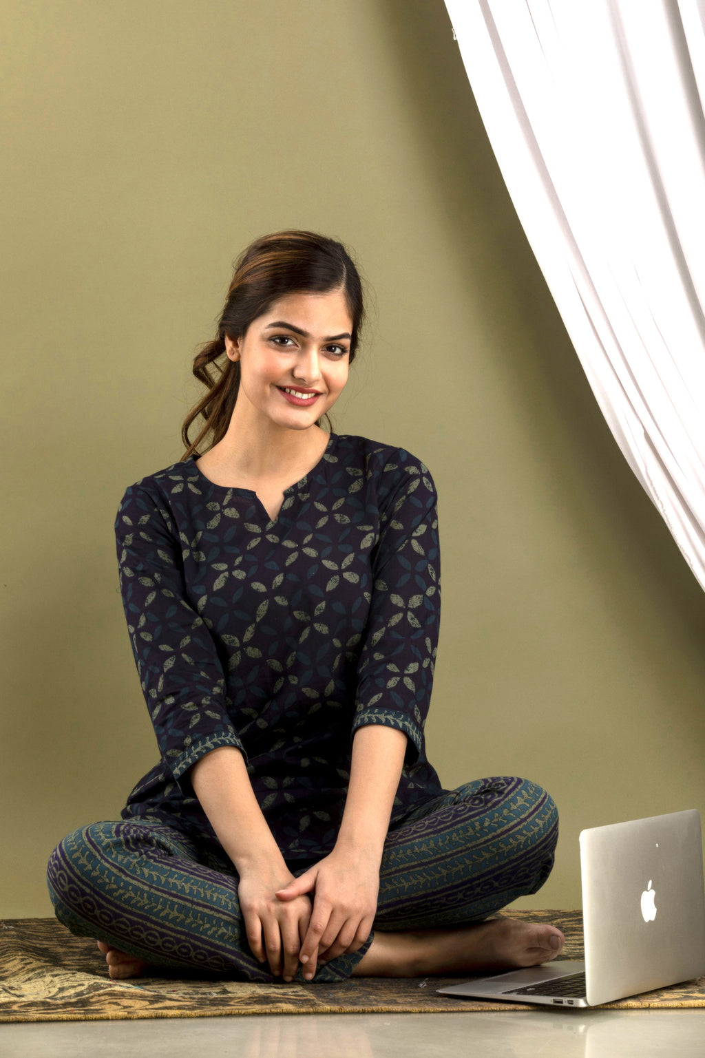 Indigo Geometric Print Pajama Set