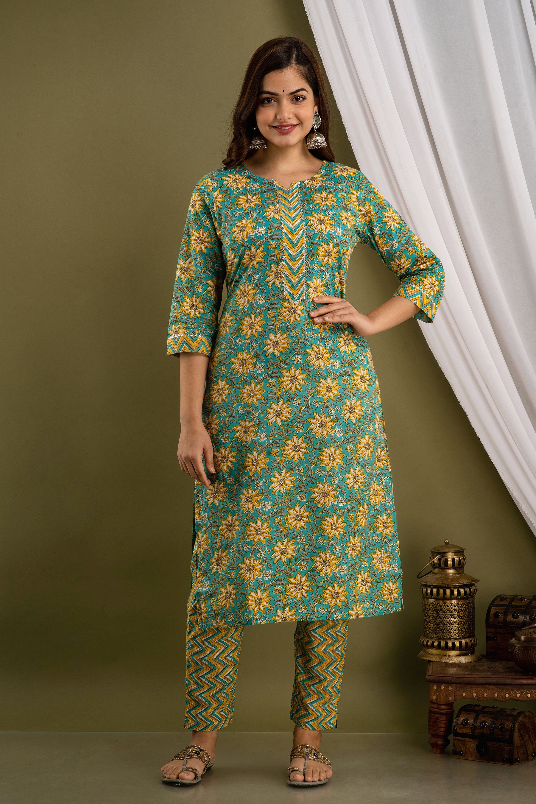 Turquoise Bloom Dupatta Set