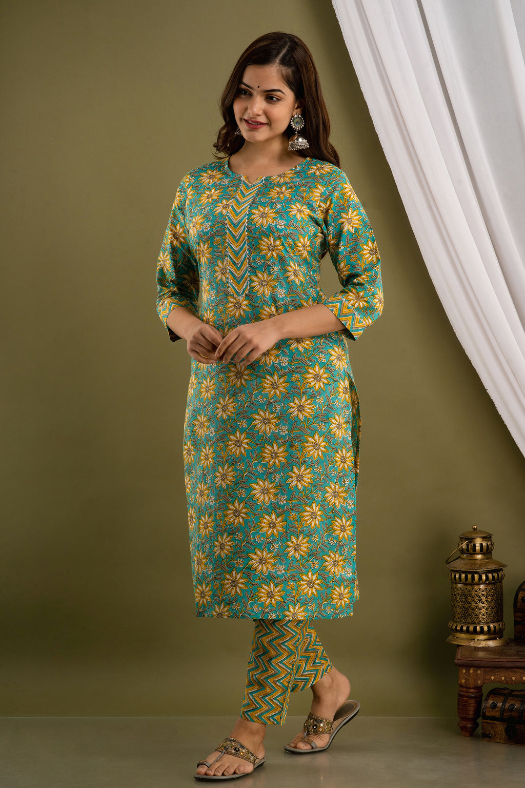 Turquoise Bloom Dupatta Set