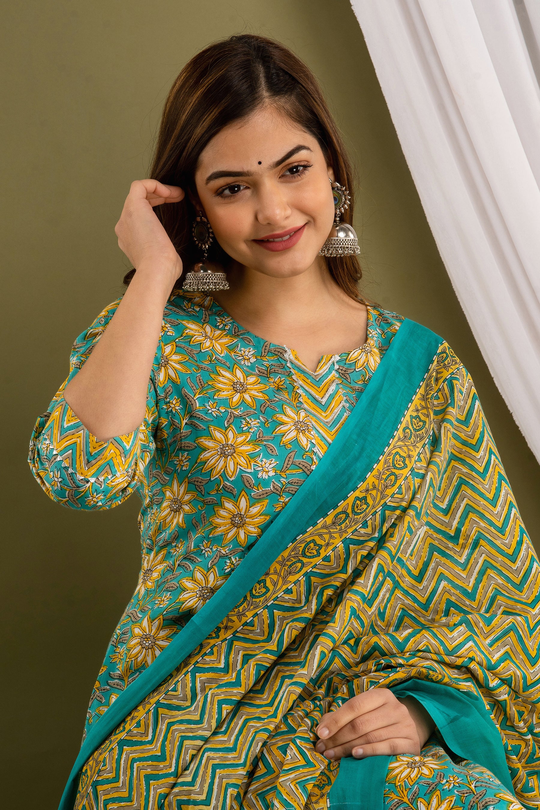 Turquoise Bloom Dupatta Set