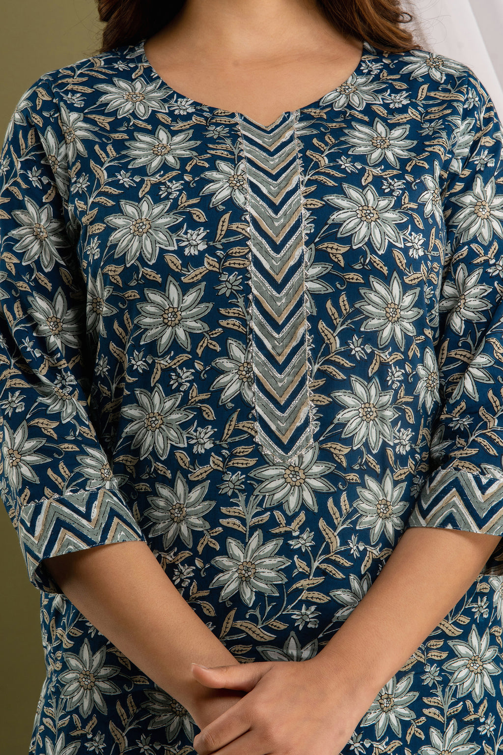 Indigo Chevron Dupatta Set