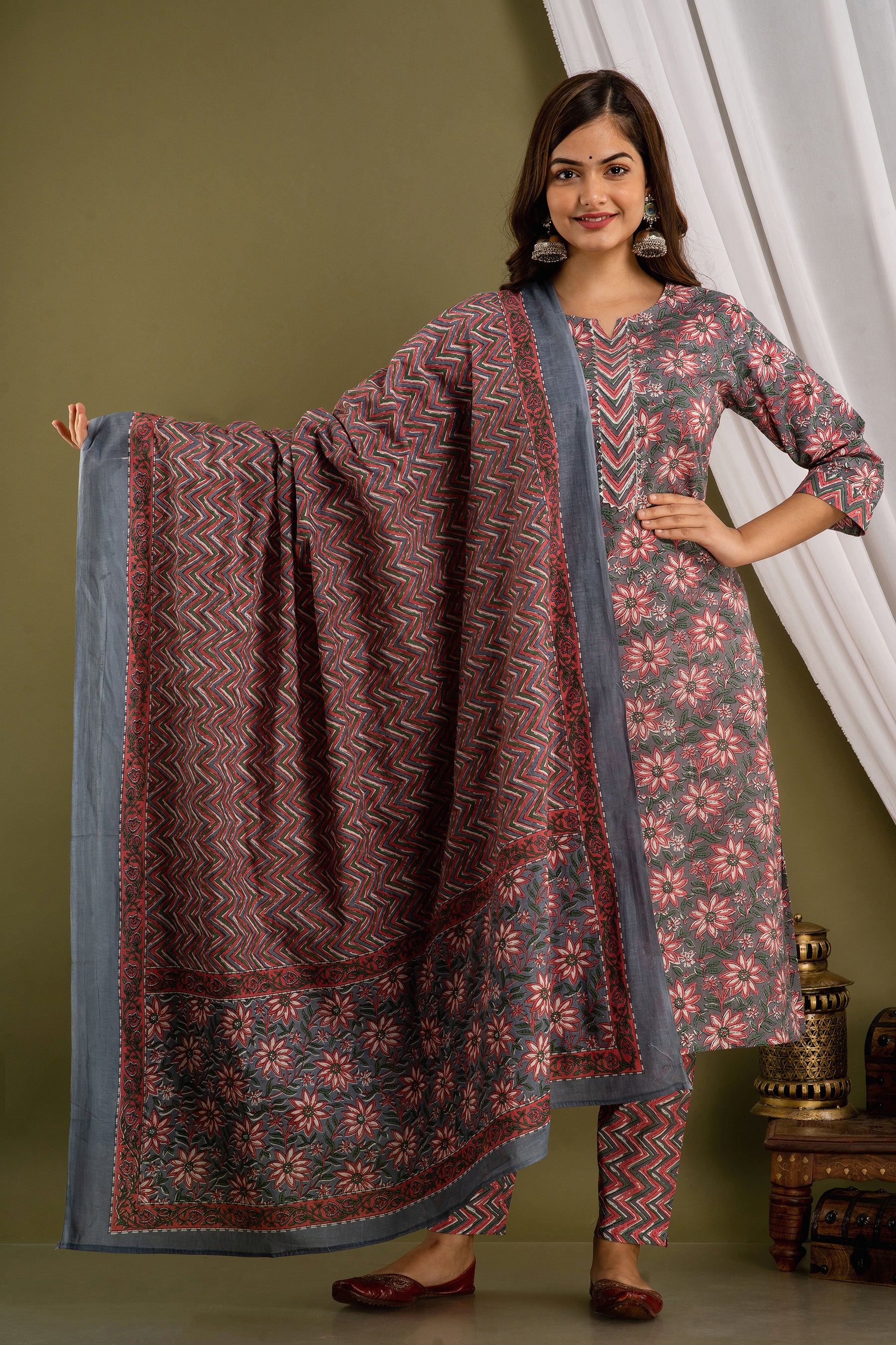 Charcoal Rose Ensemble Dupatta Set
