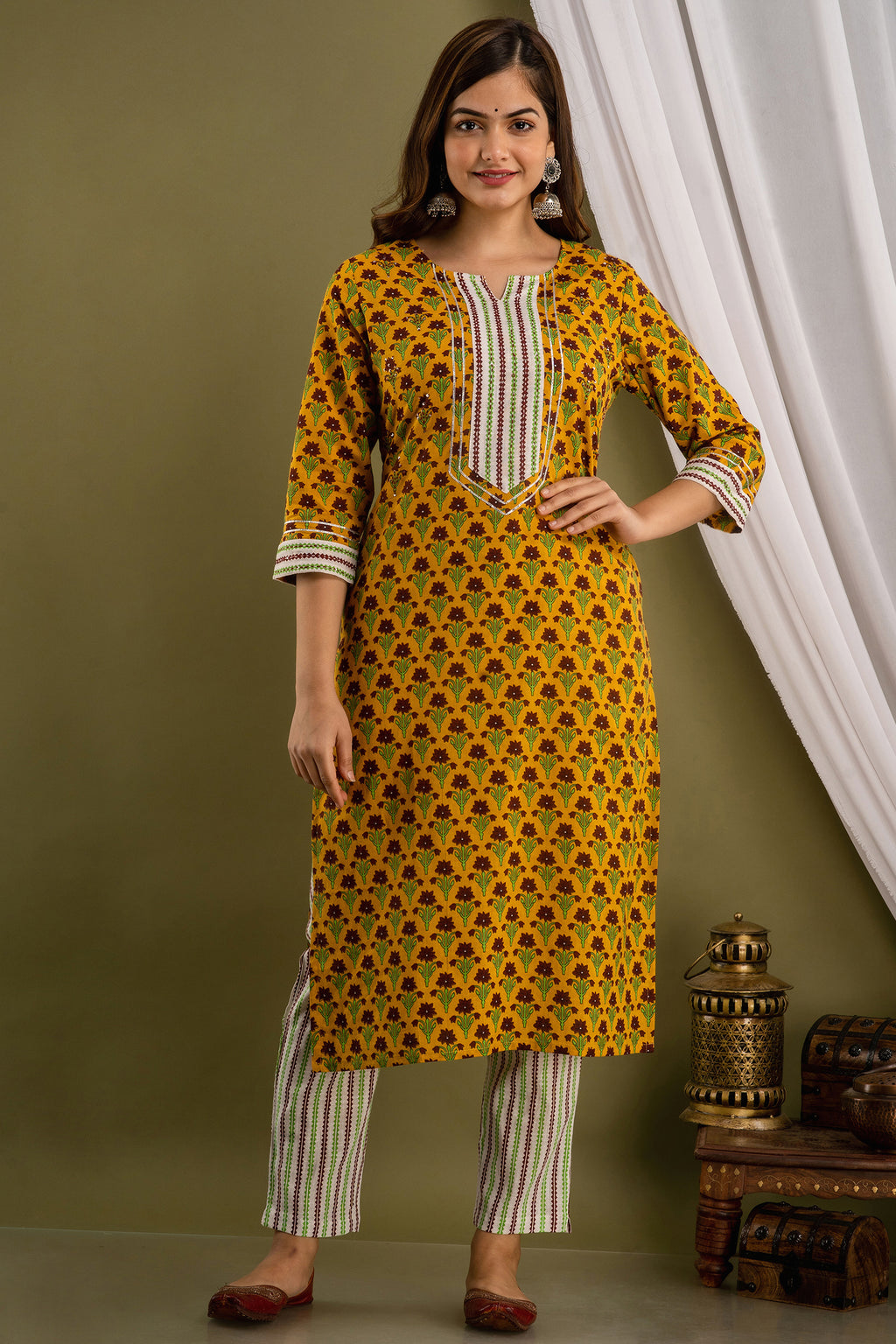 Marigold Print Dupatta Set