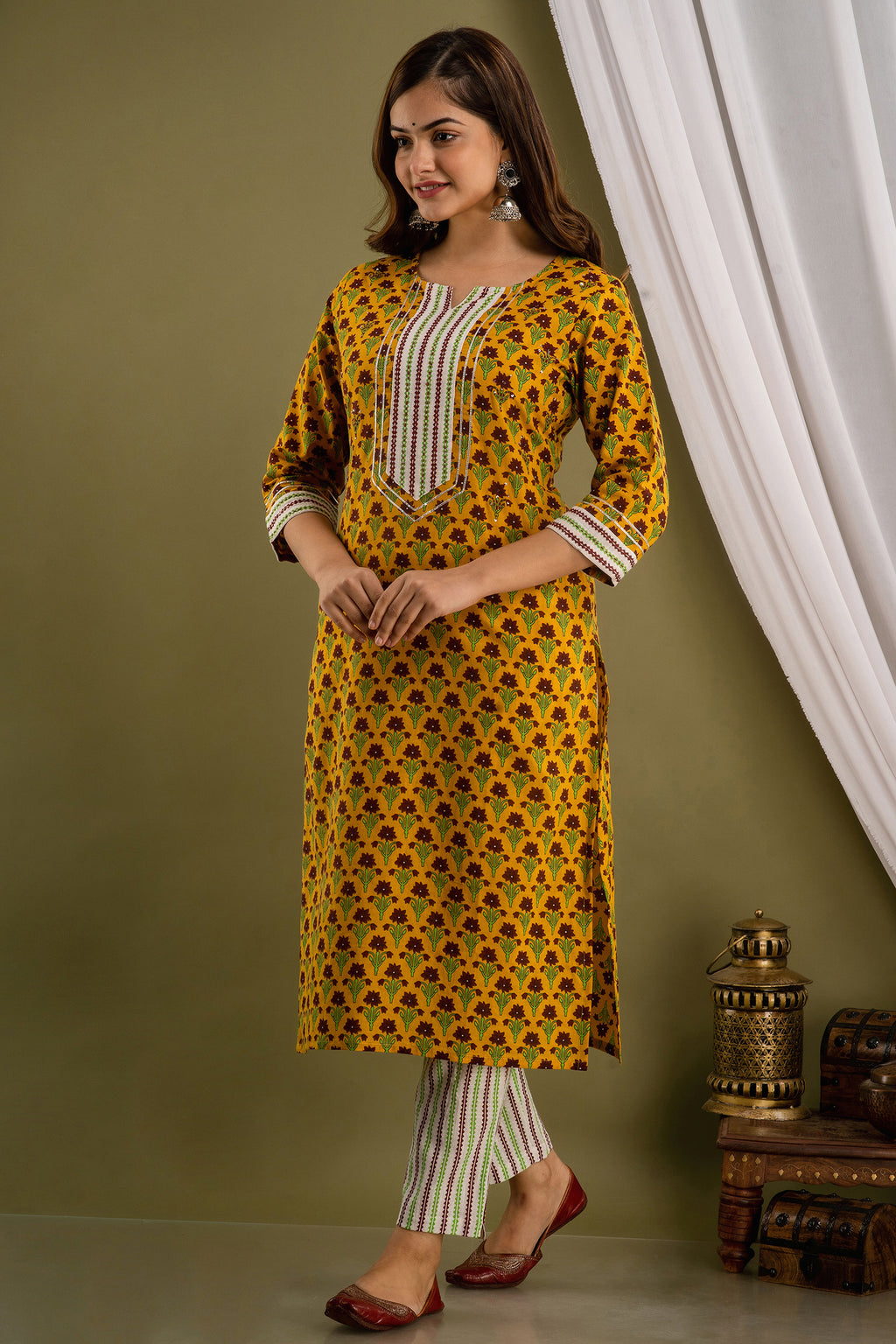 Marigold Print Dupatta Set