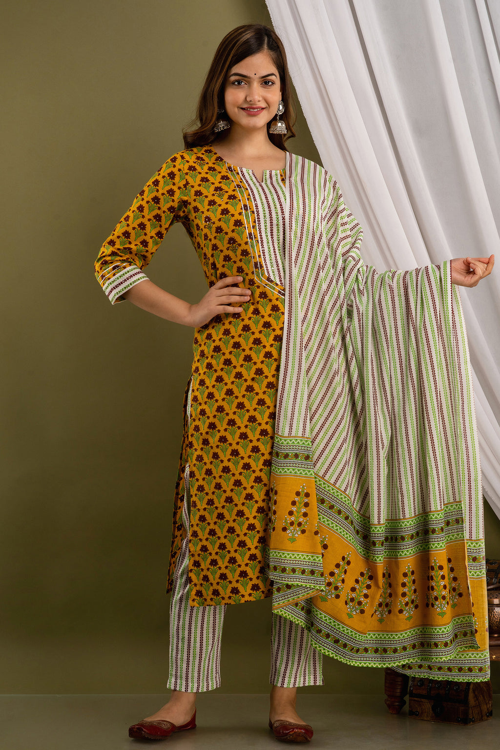 Marigold Print Dupatta Set