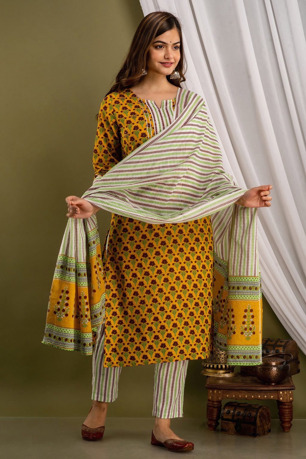 Marigold Print Dupatta Set