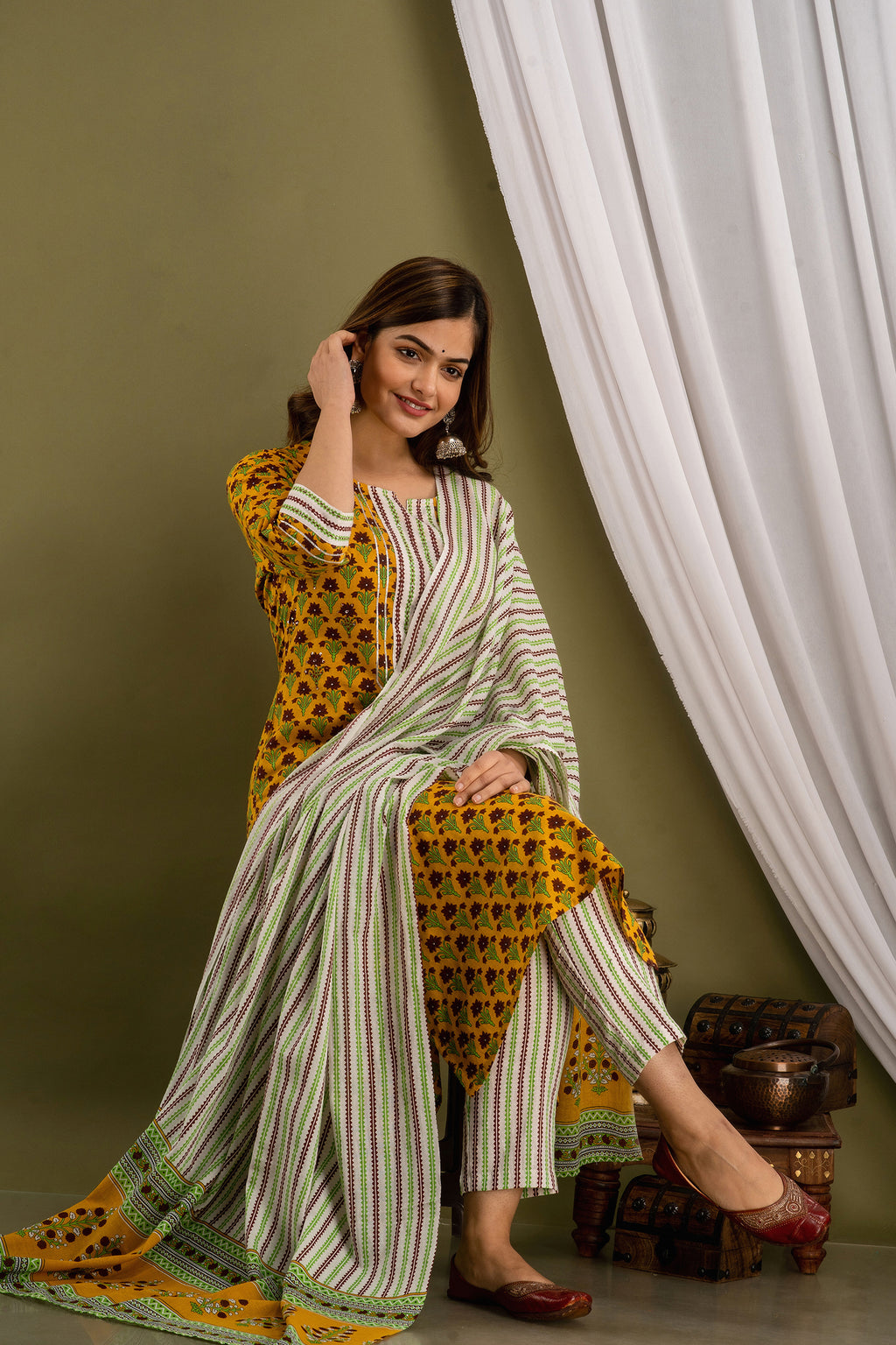 Marigold Print Dupatta Set