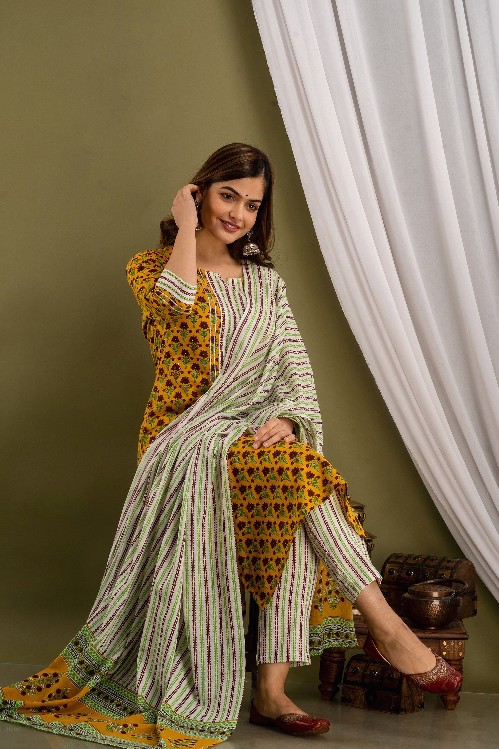 Marigold Print Dupatta Set