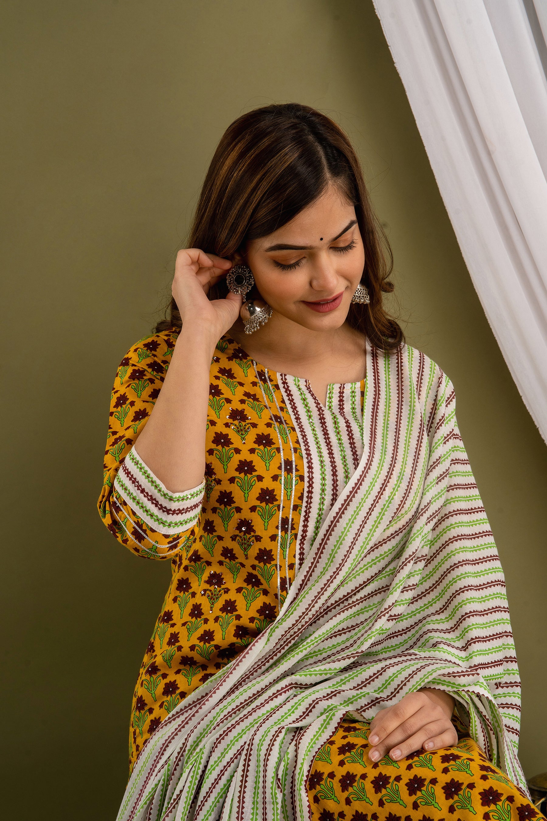 Marigold Print Dupatta Set