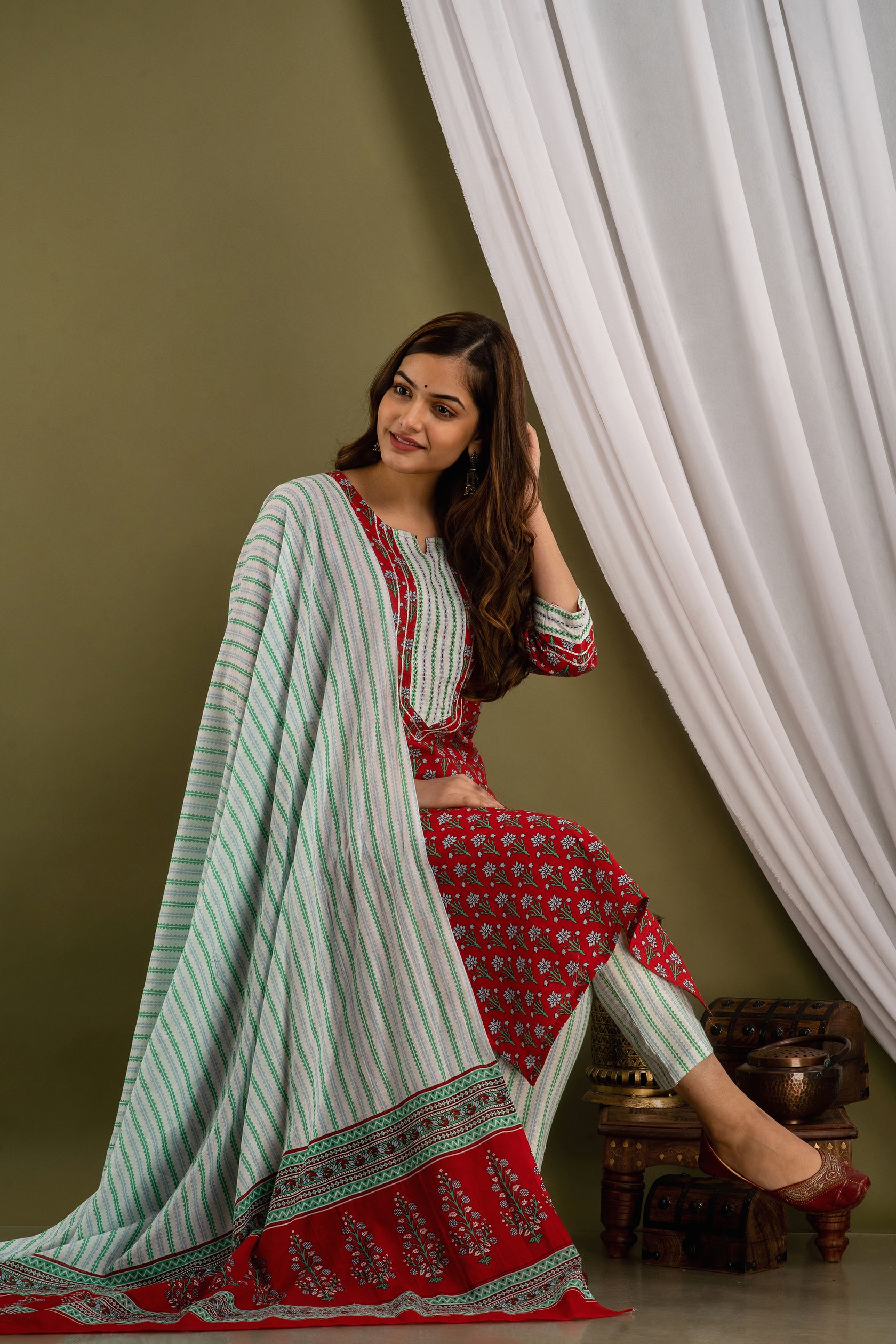 Ruby Bloom Dupatta Set