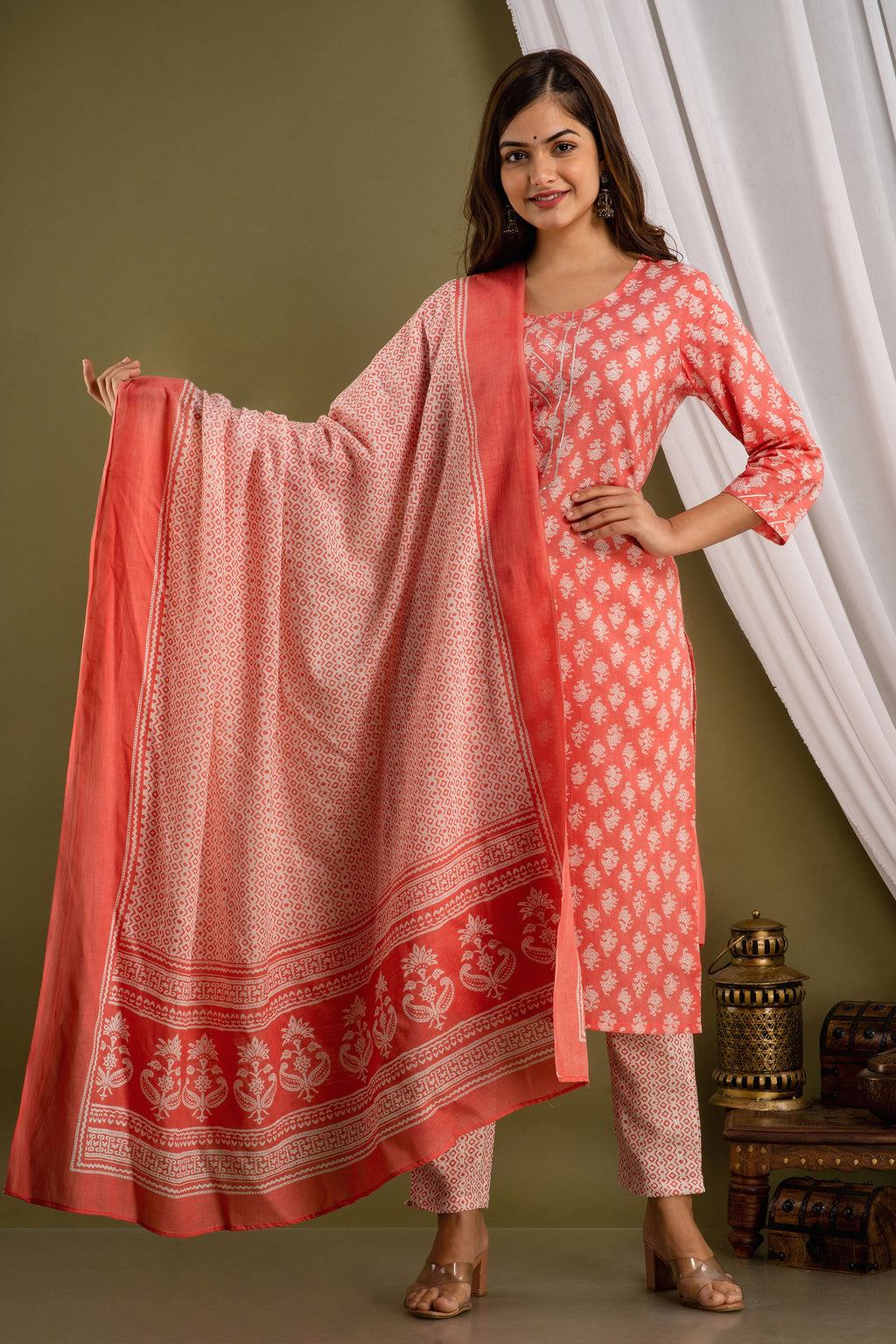 Peach Blossom Dupatta Set