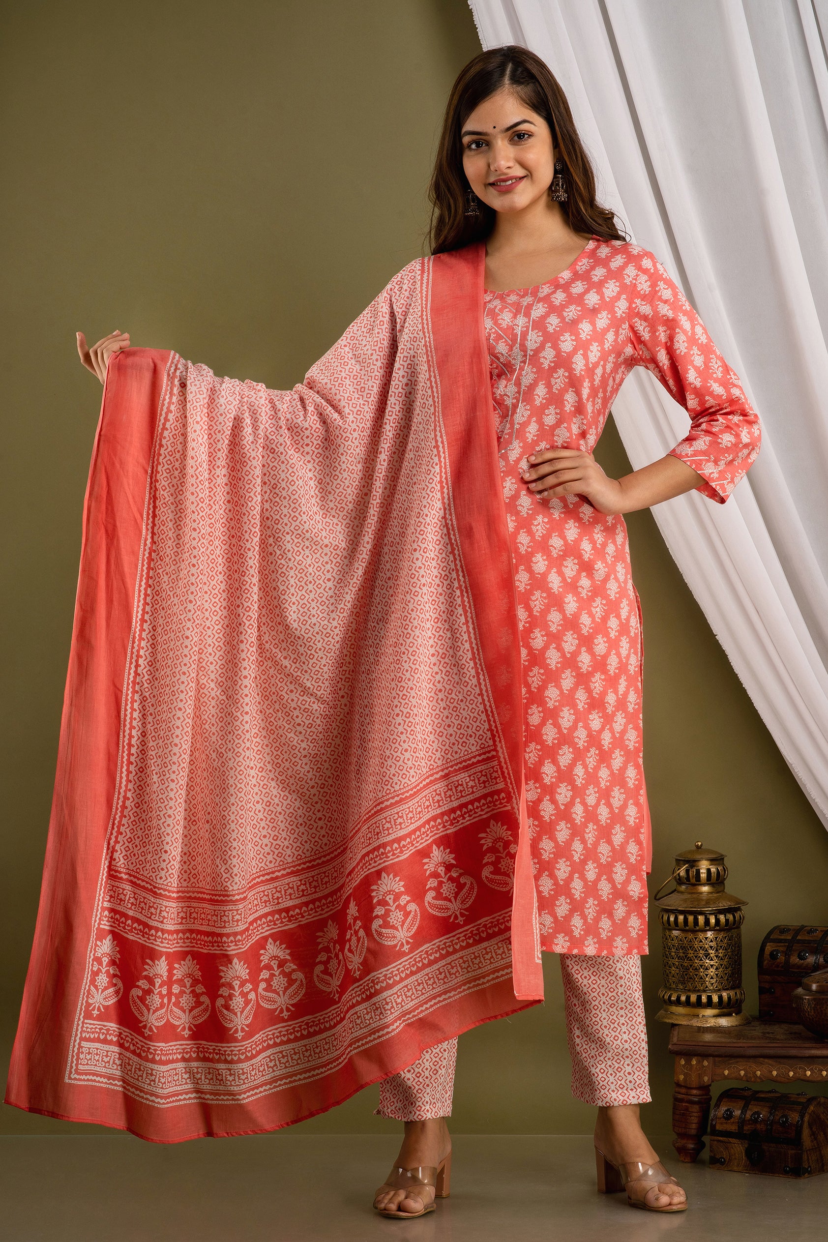Peach Blossom Dupatta Set