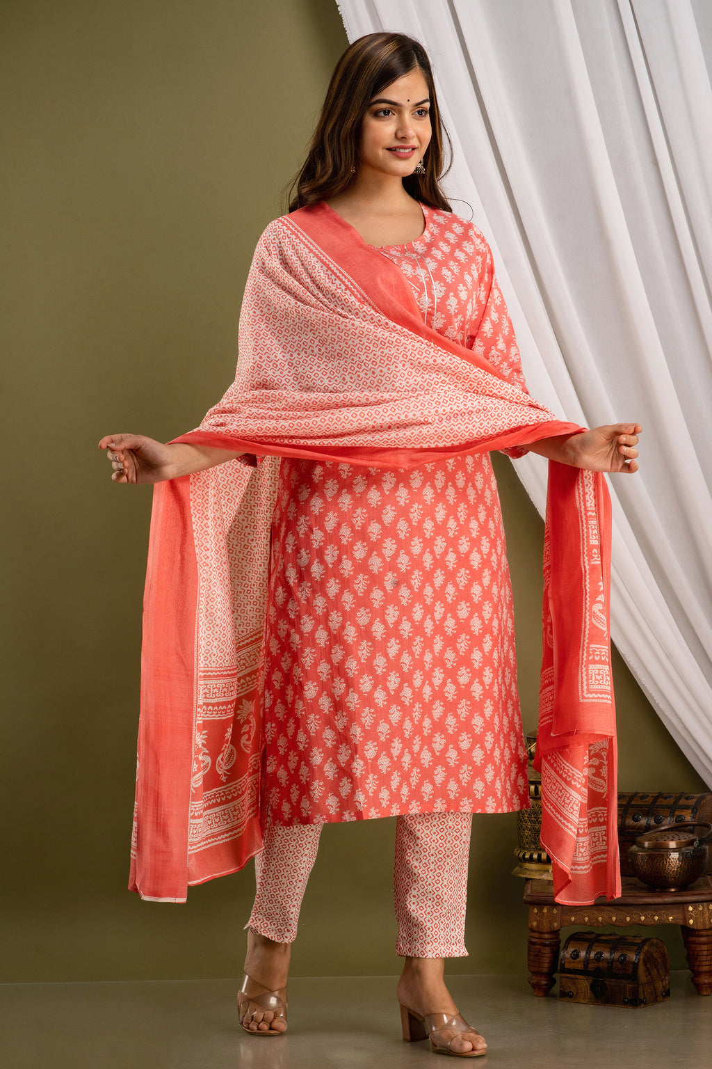 Peach Blossom Dupatta Set