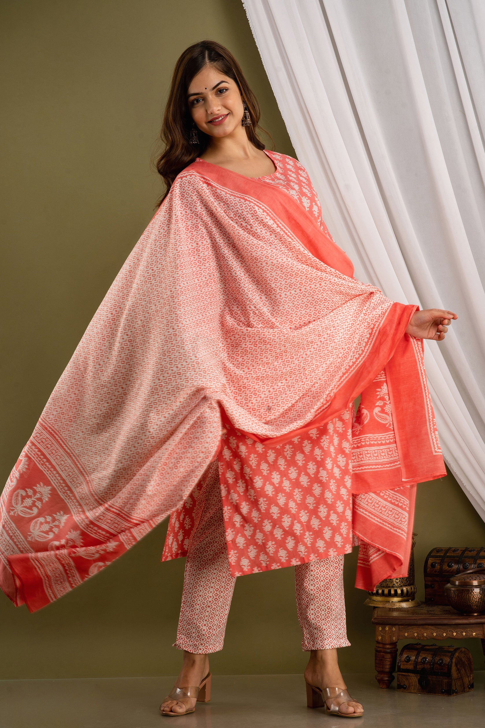 Peach Blossom Dupatta Set