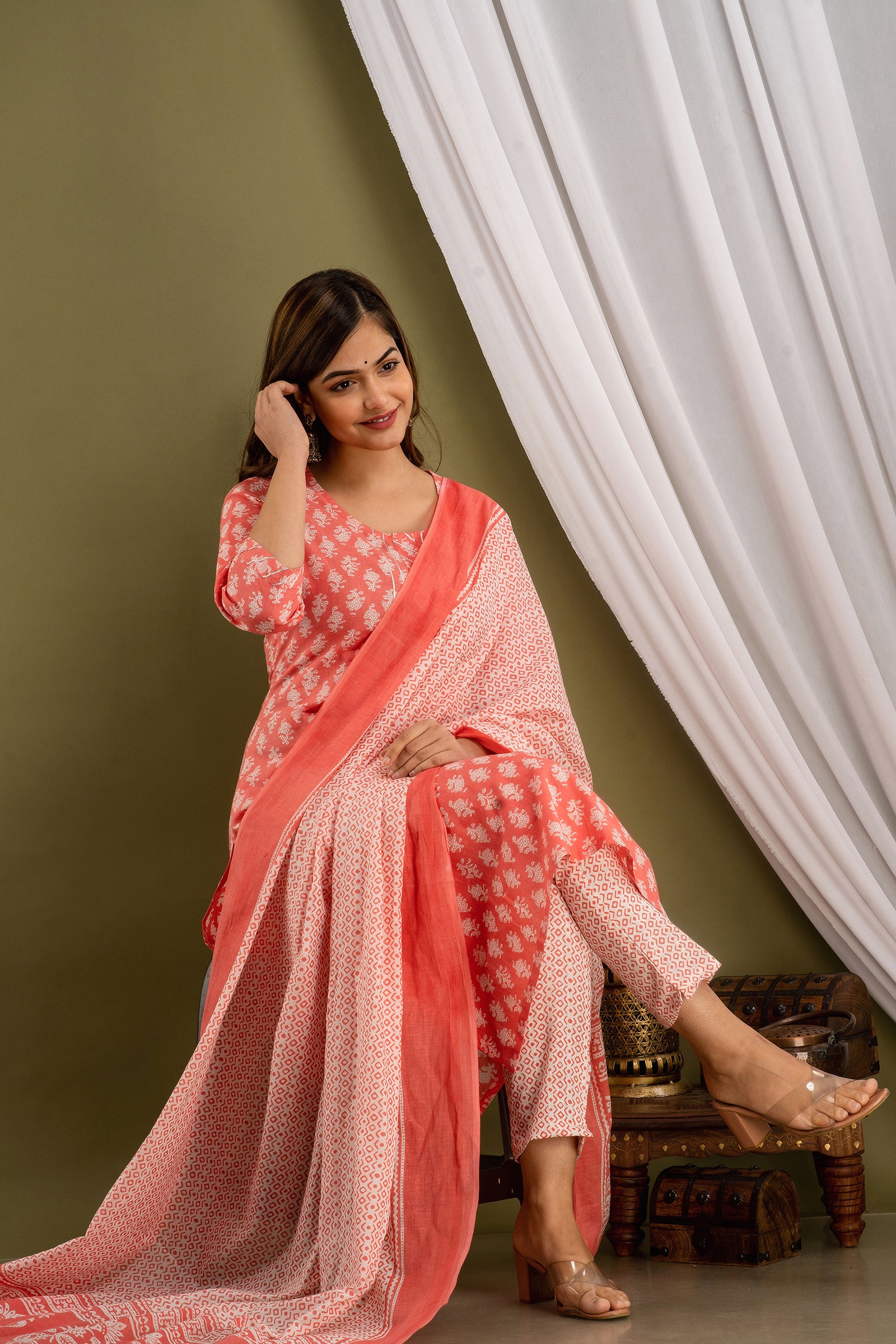 Peach Blossom Dupatta Set