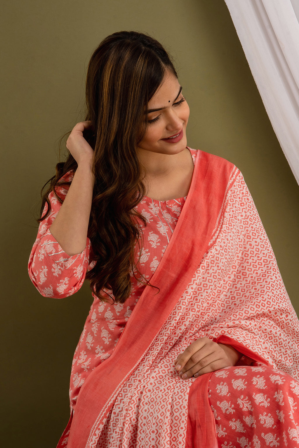 Peach Blossom Dupatta Set