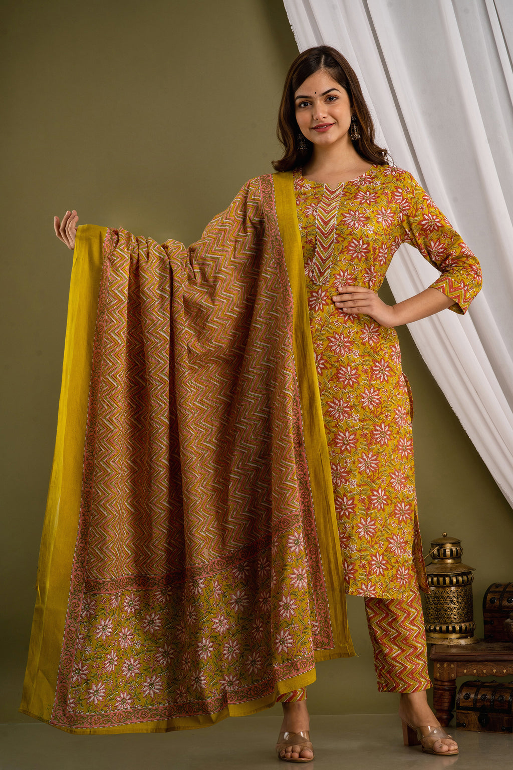 Saffron Rust Dupatta Set