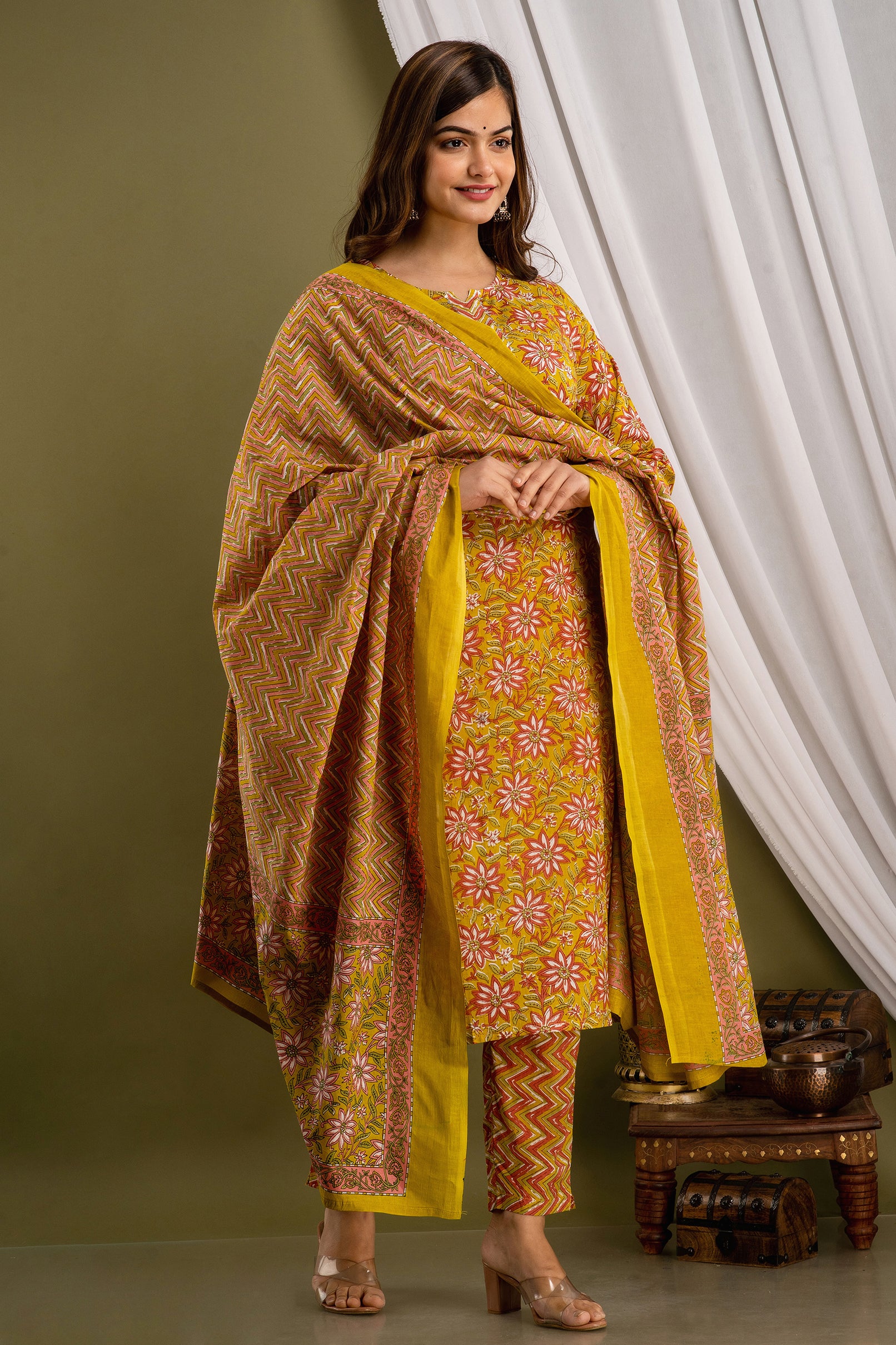 Saffron Rust Dupatta Set