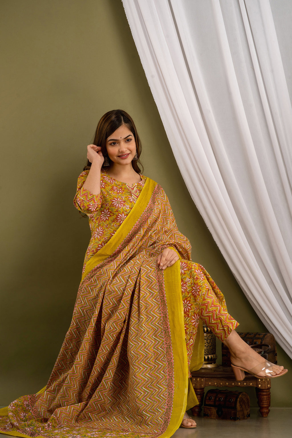 Saffron Rust Dupatta Set