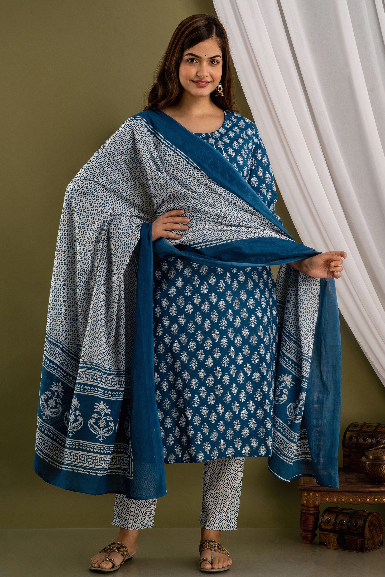 Majestic Indigo Dupatta Set