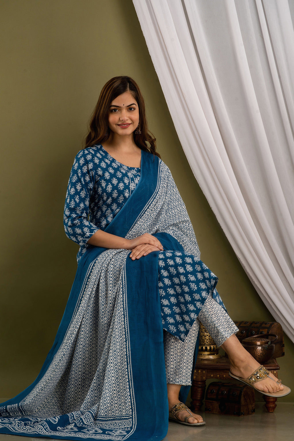 Majestic Indigo Dupatta Set