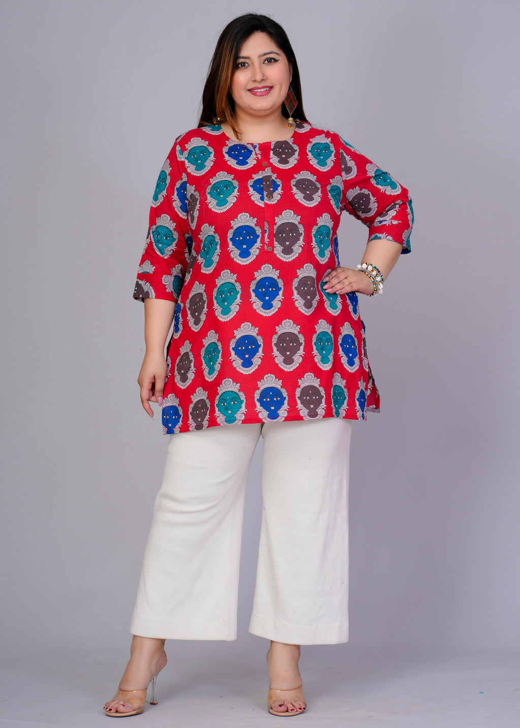 Red Abstract Figurine Short Kurti